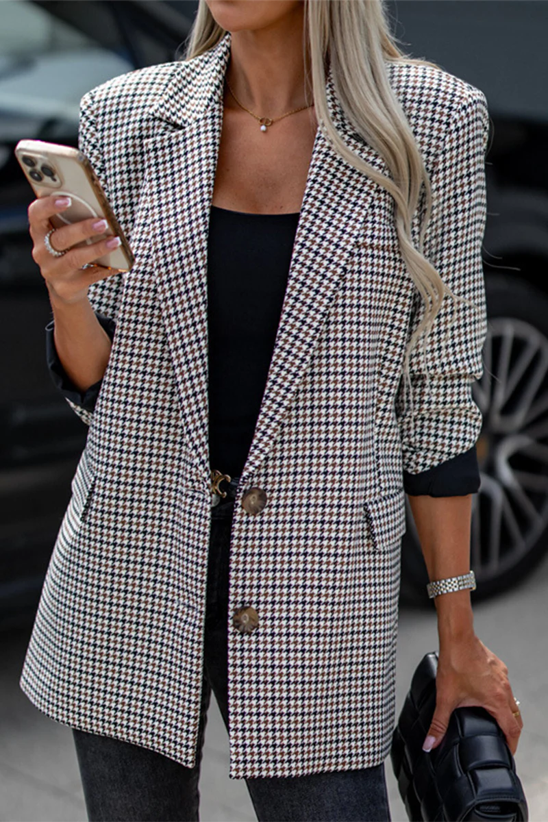 Casual Plaid Buttons Contrast Turn-back Collar Outerwear(3 Colors) - Panekey