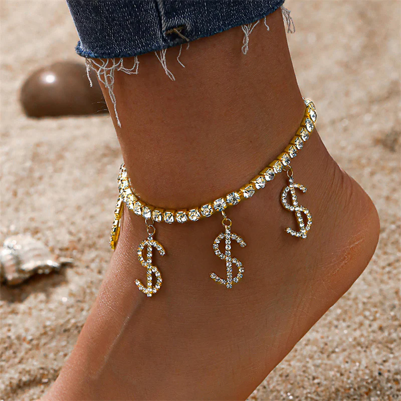 Casual Daily Simplicity Letter Patchwork Rhinestone Anklet - Panekey