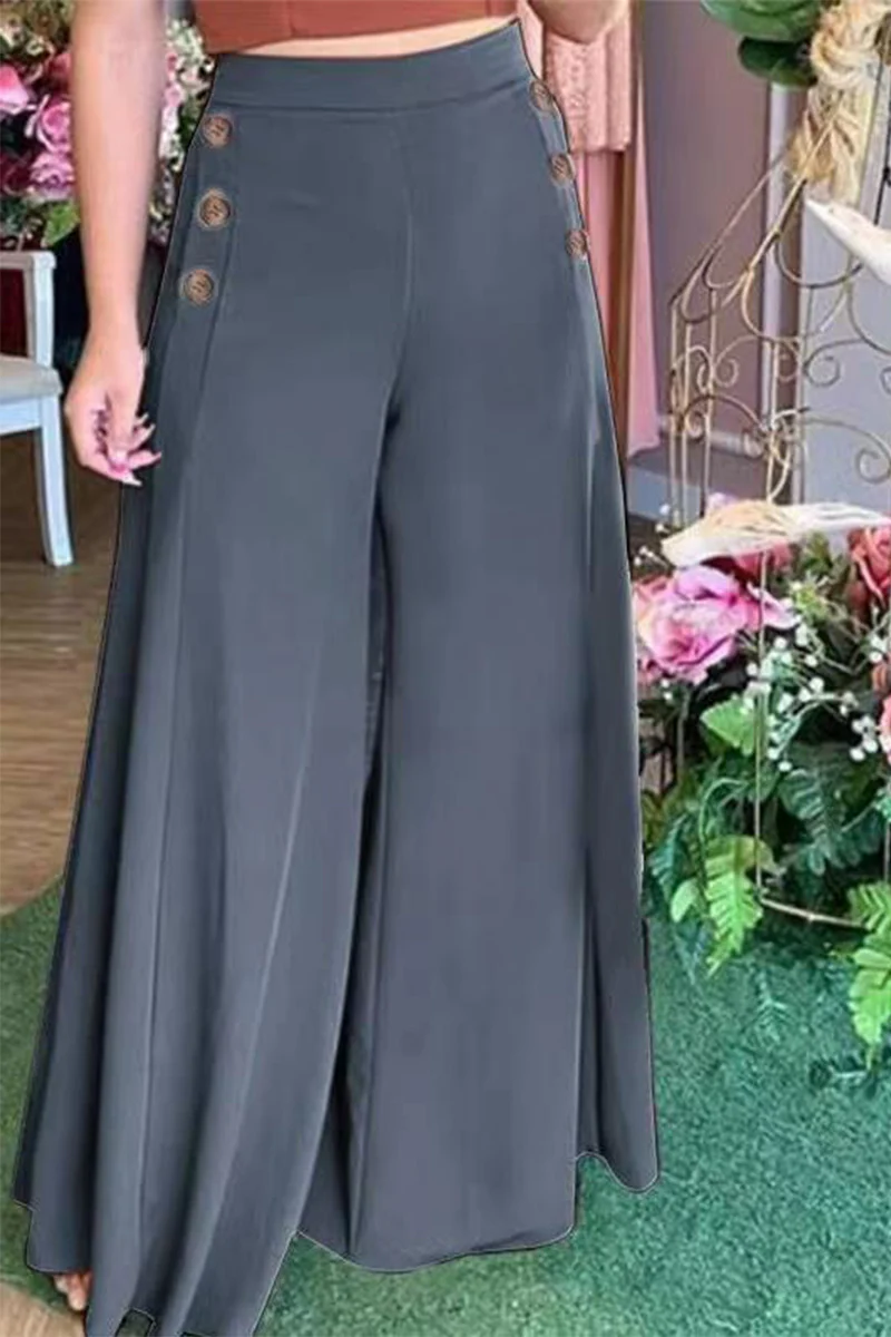 Casual Elegant Solid Buttons Loose Wide Leg Solid Color Bottoms(3 Colors) - Panekey