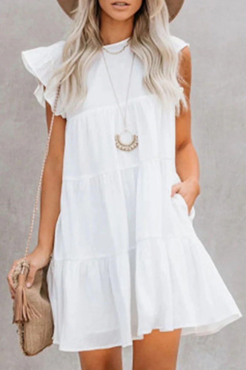 British Style Solid Patchwork Flounce O Neck Princess Dresses(4 Colors) - Panekey