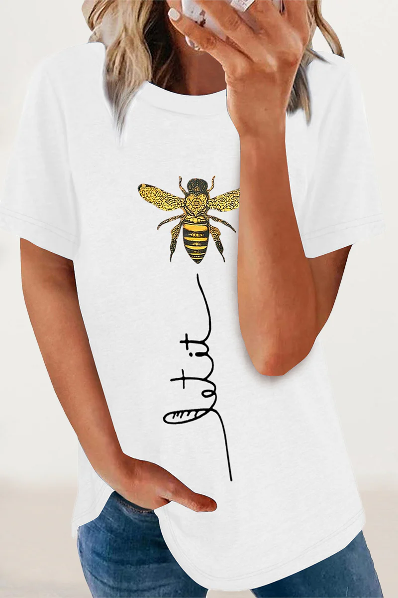 Casual Animal Letter Print Patchwork O Neck T-Shirts - Panekey