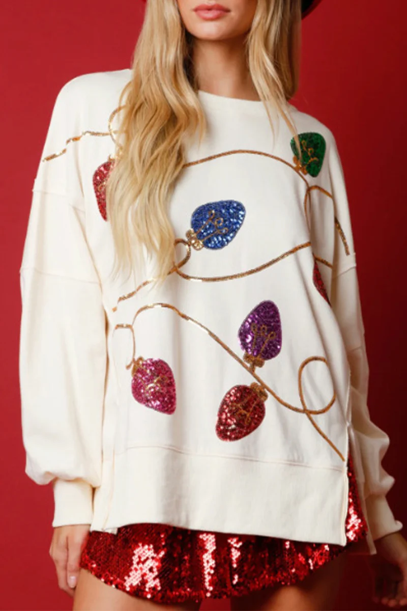 Casual Color Block Sequins O Neck Tops - Panekey