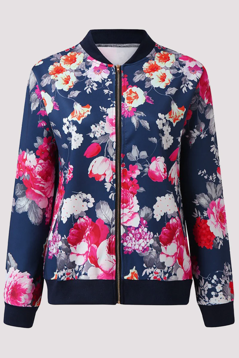 Casual Floral Patchwork O Neck Outerwear - Panekey