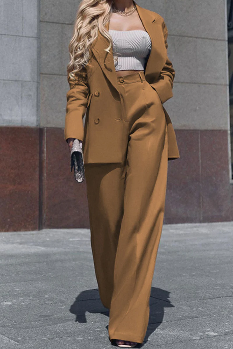 Casual British Style Solid Pocket Turn-back Collar Long Sleeve Two Pieces - Panekey